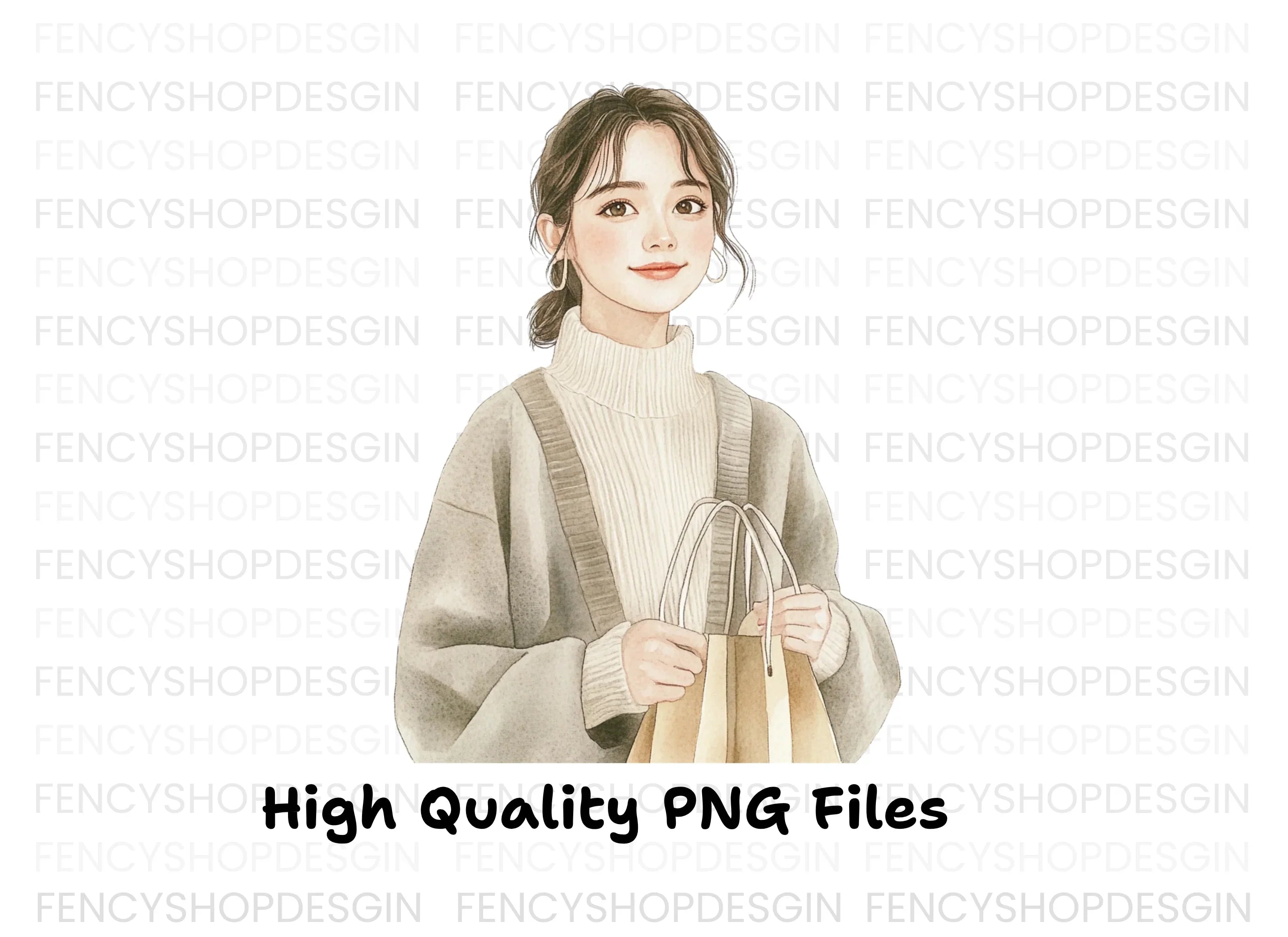 Stylish Woman Shopping Clipart Bundle
