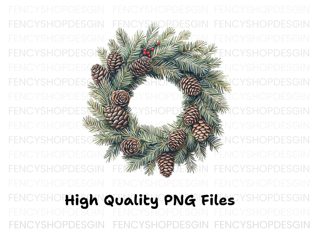 Christmas Pine Cone Wreath Clipart Bundle