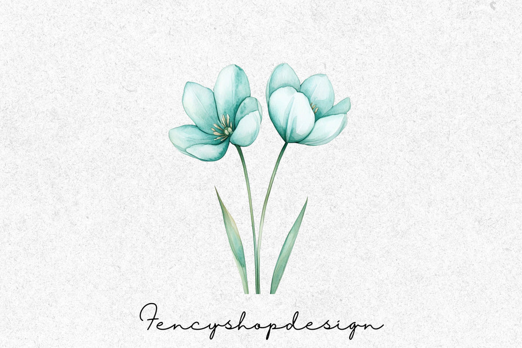Teal Blue Floral Clipart Bundle