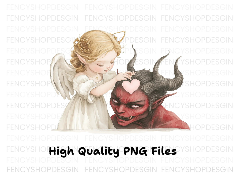 Cute Angel and Devil Heart Clipart Bundle