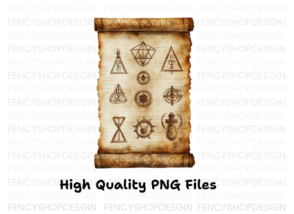 Ancient Scroll Mystic Symbols Clipart Bundle