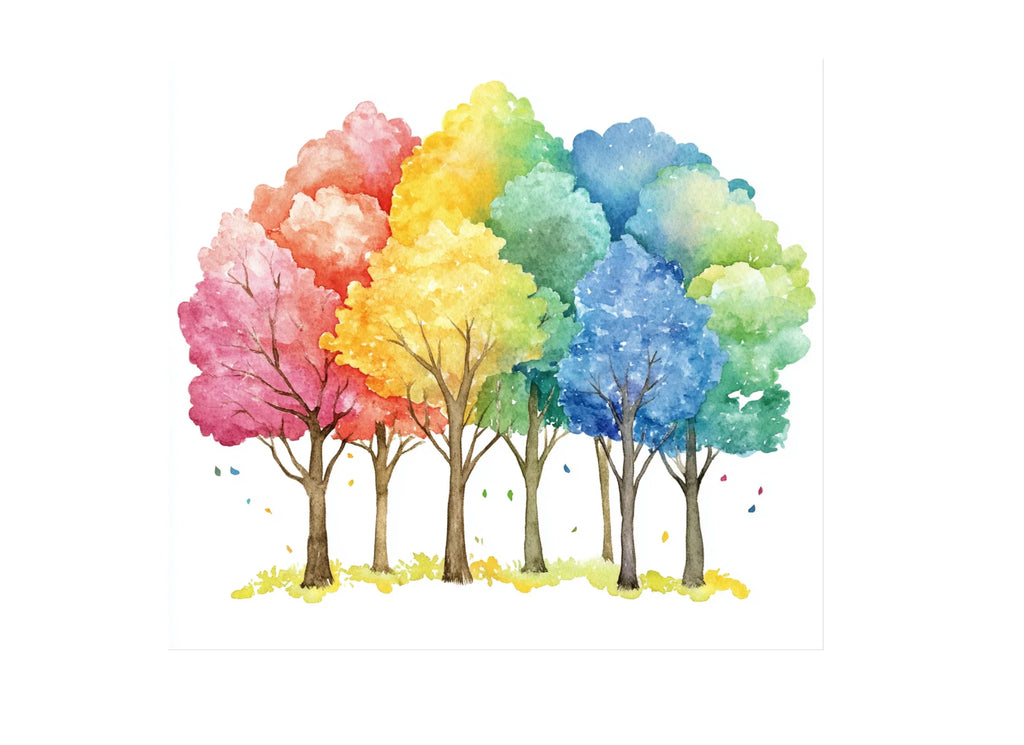 Rainbow Deciduous Tree Clipart Bundle