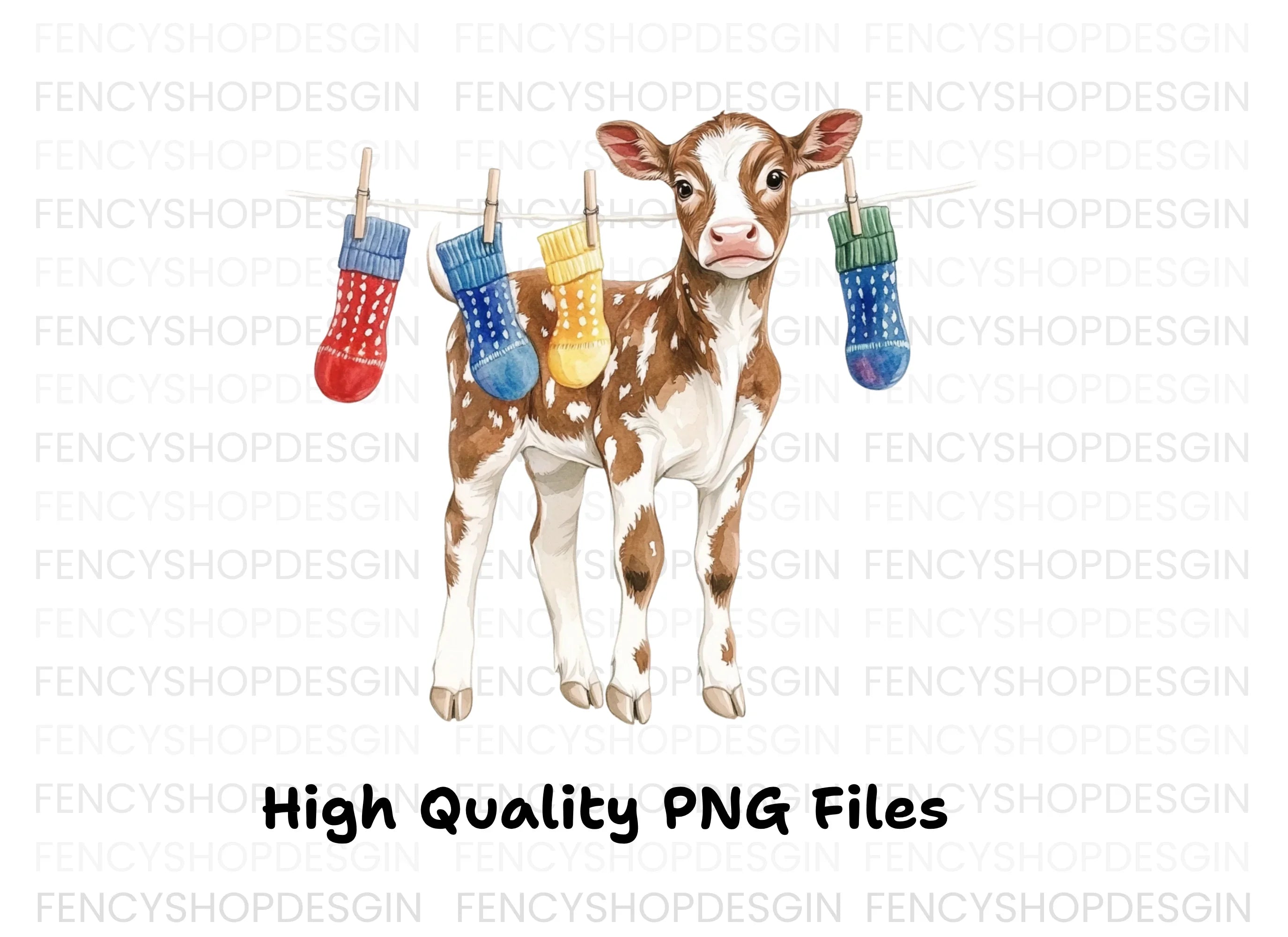 Cute Calves with Socks on Clothesline Clipart Bundle