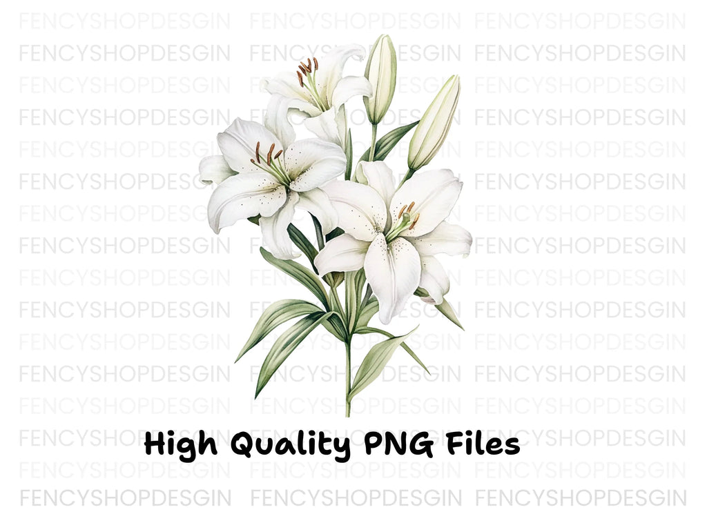 Elegant White Lily Flower Clipart Bundle