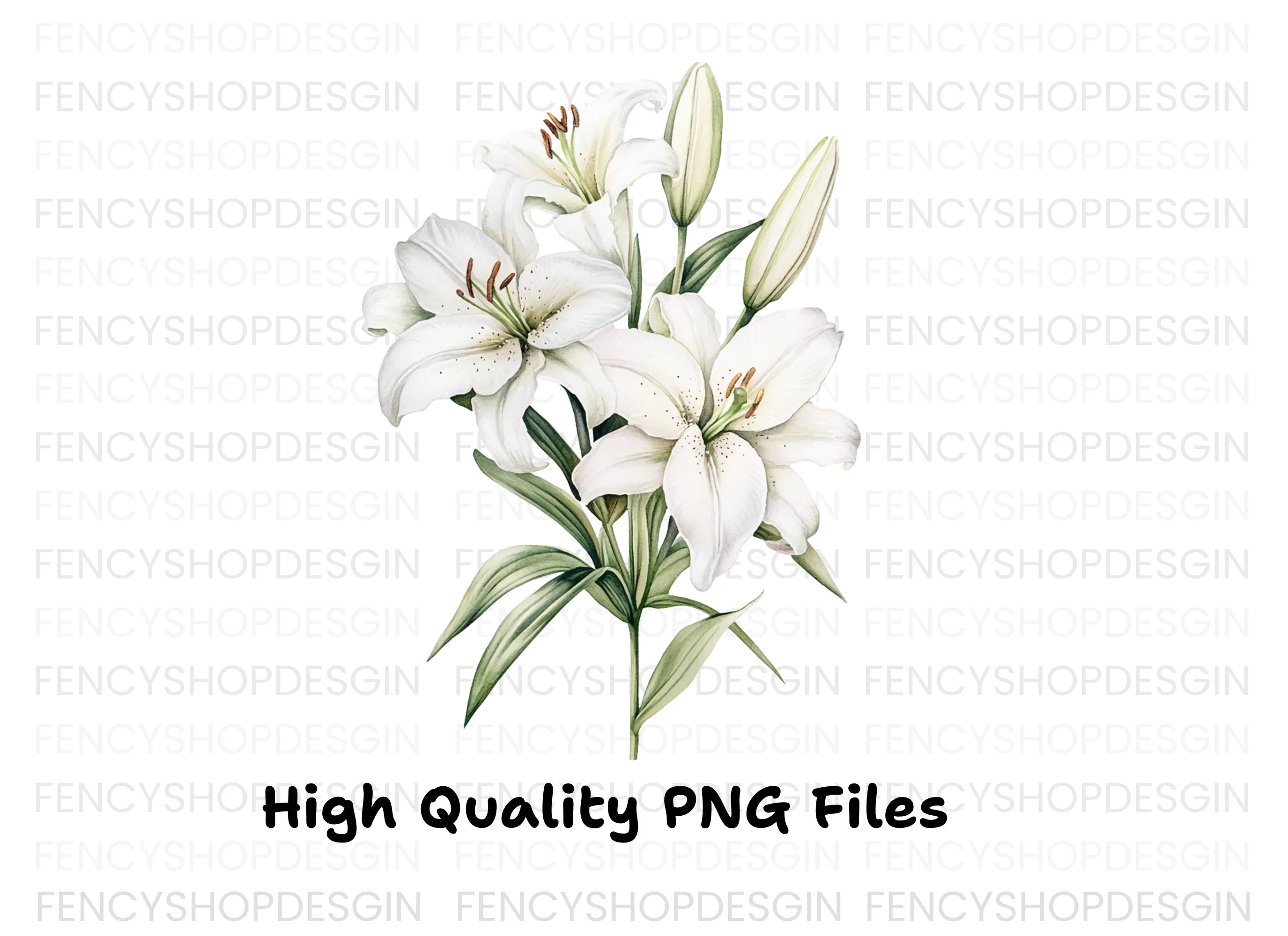 Elegant White Lily Flower Clipart Bundle