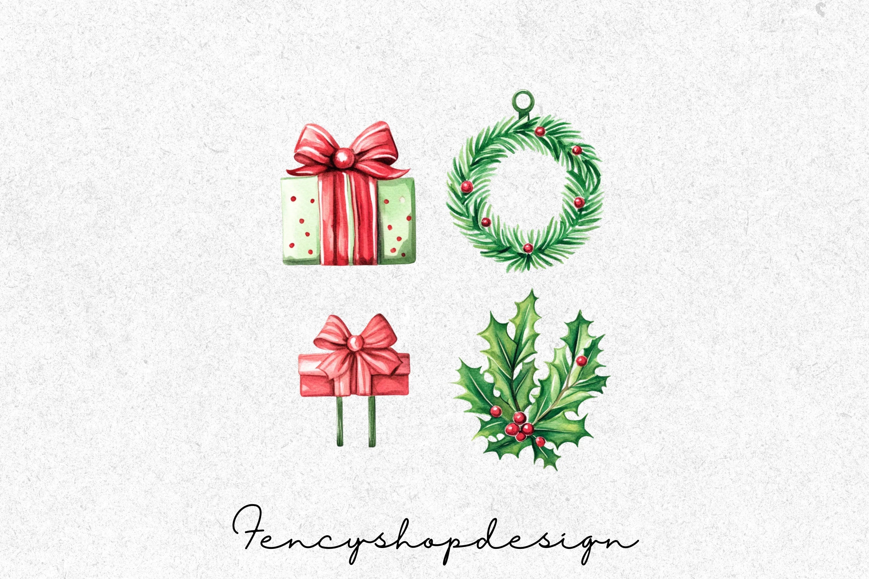 Christmas Holly Books and Gifts Clipart Bundle