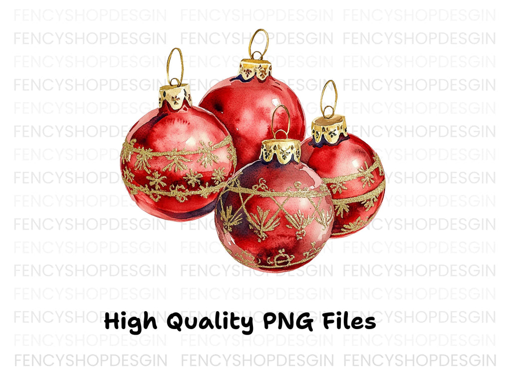 Sparkling Red Christmas Baubles Clipart Bundle