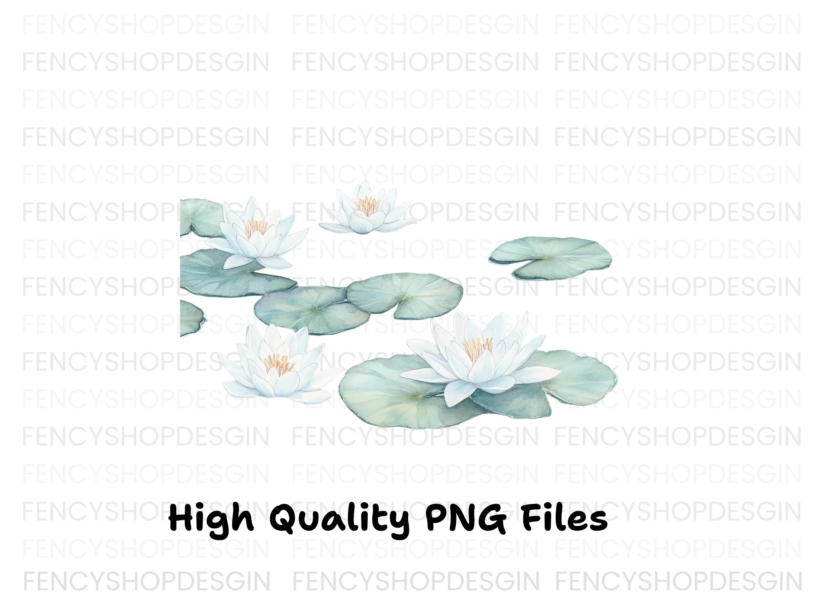 White Water Lilies and Pads Clipart Bundle