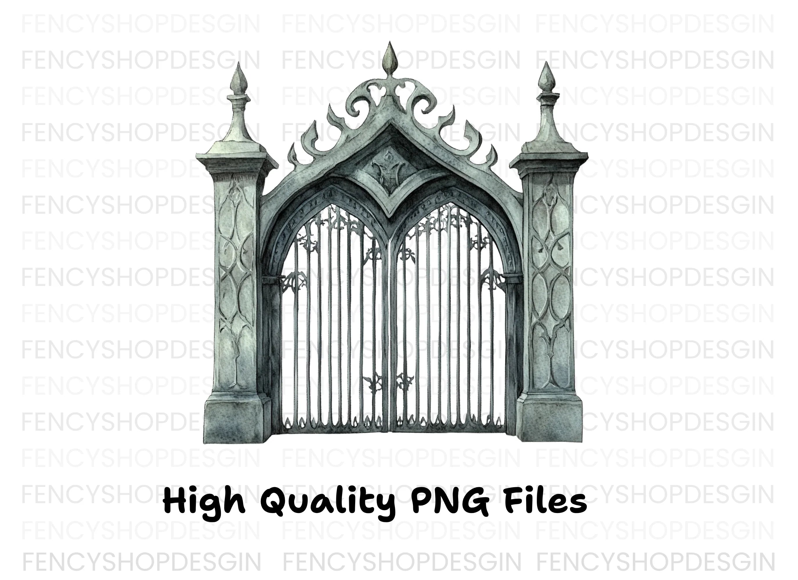 Vintage Cemetery Gate Clipart Bundle