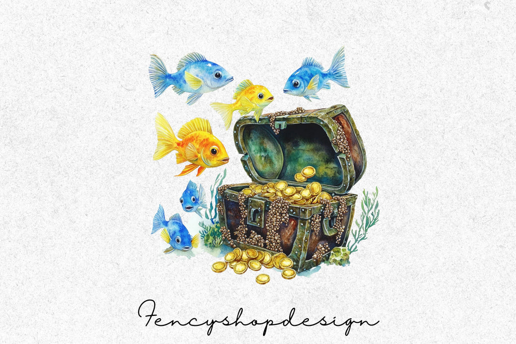 Ocean Life Creatures Treasure Clipart Bundle