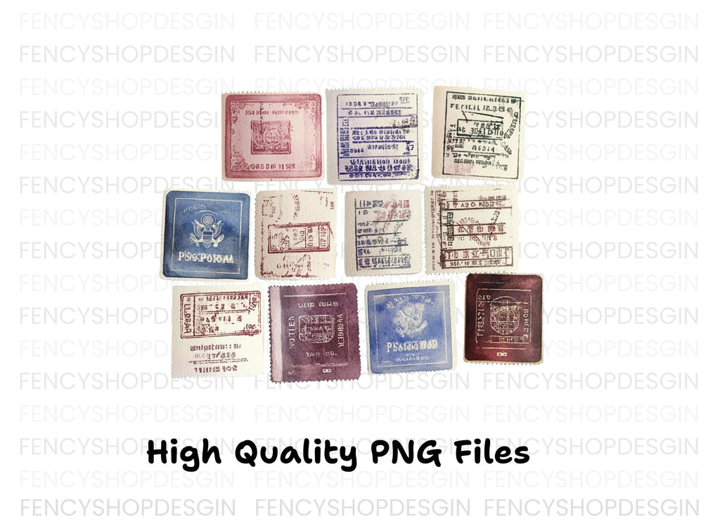 Old World Travel Stamp Clipart Bundle