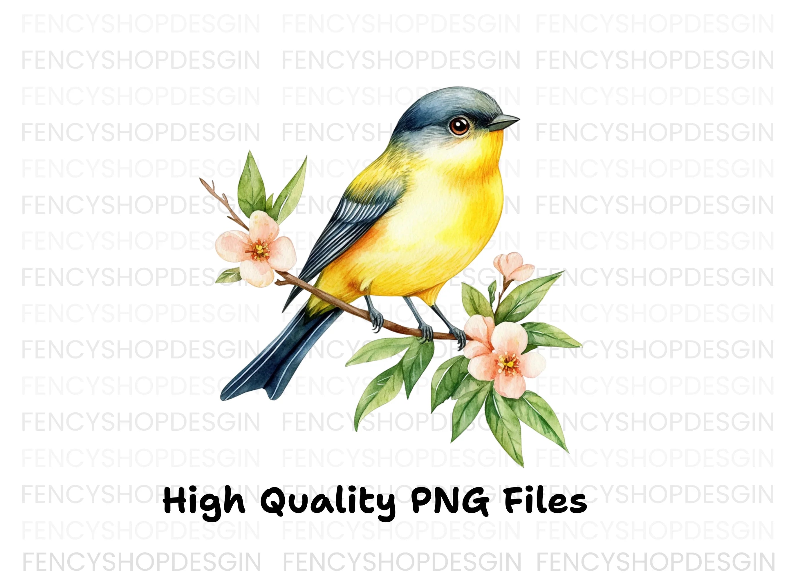 Yellow Bird on Branch Clipart Bundle