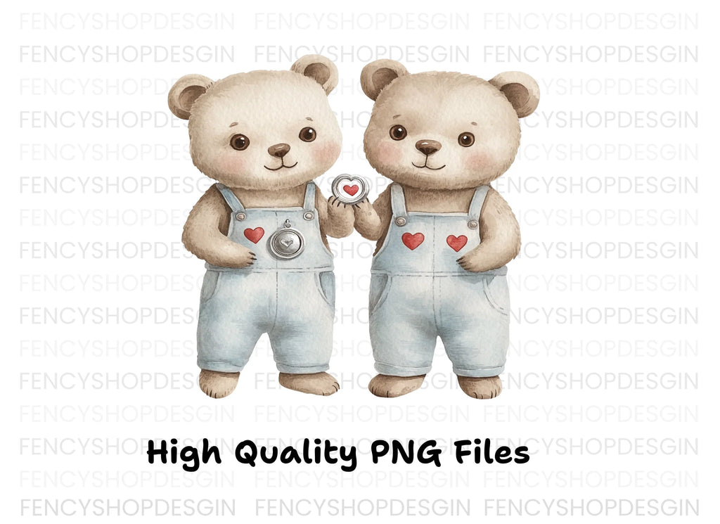 Cute Teddy Bear Twins Clipart Bundle