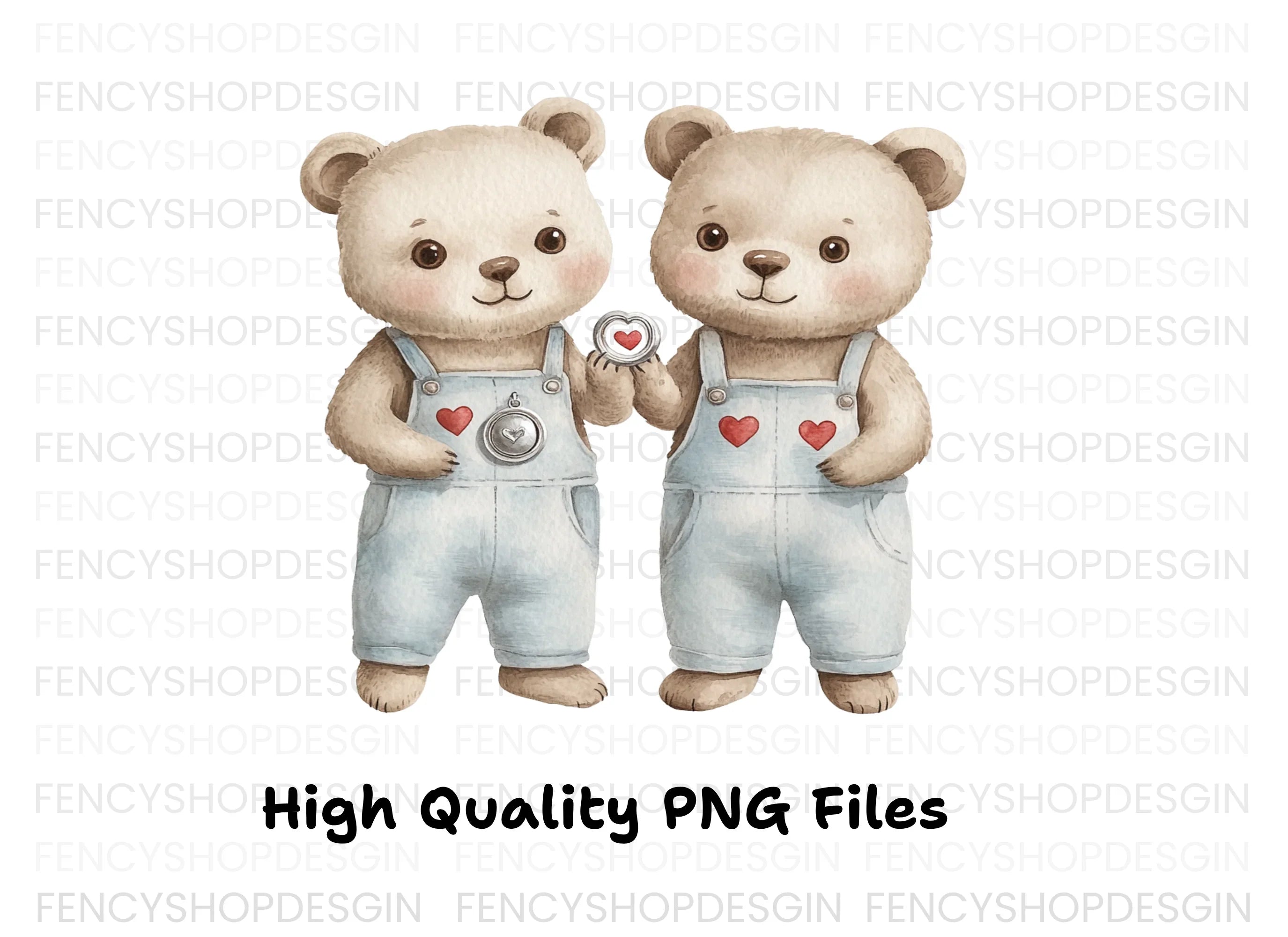 Cute Teddy Bear Twins Clipart Bundle