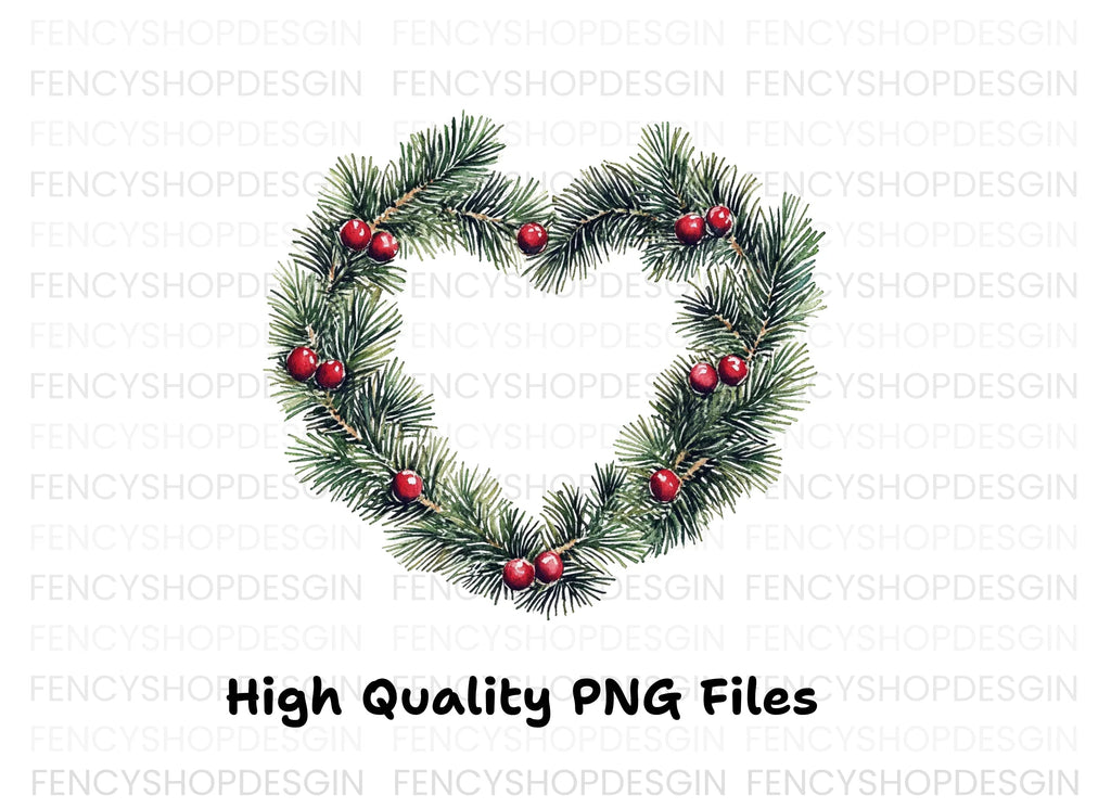 Heart Shaped Christmas Wreath Clipart Bundle