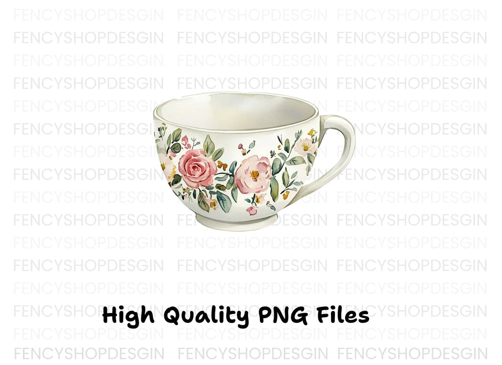 Elegant Floral Teacups Clipart Bundle