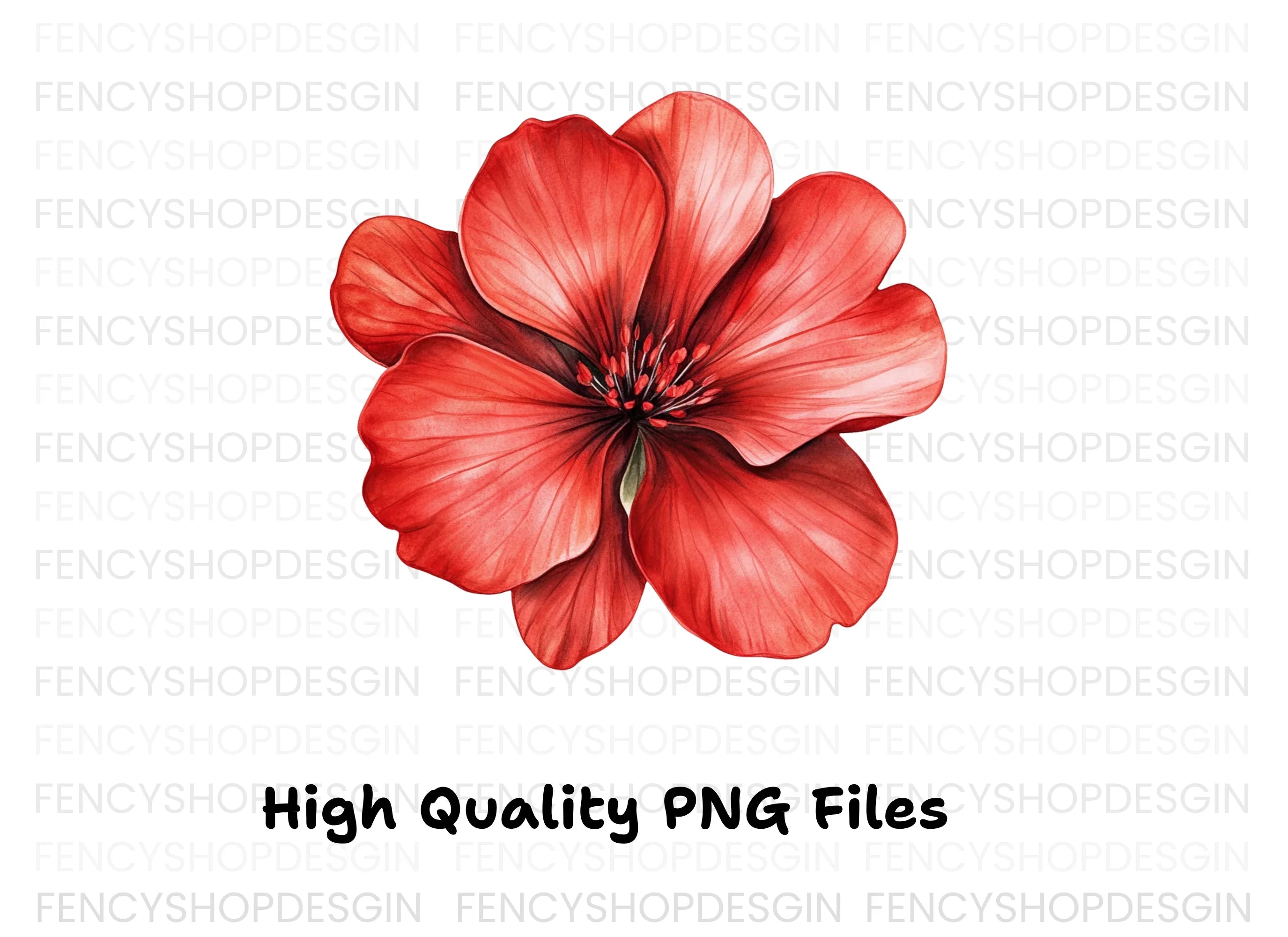 Vibrant Red Geranium Flower Clipart Bundle