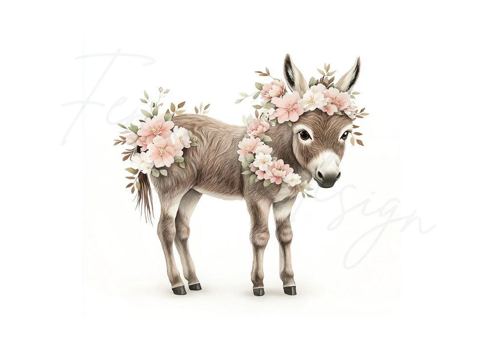 Baby Donkey Floral Wreath Clipart Bundle