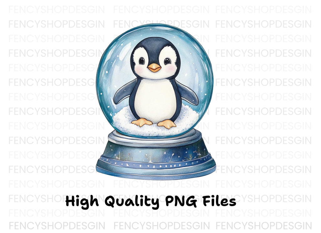 Cute Penguin Snow Globe Illustrations Clipart Bundle