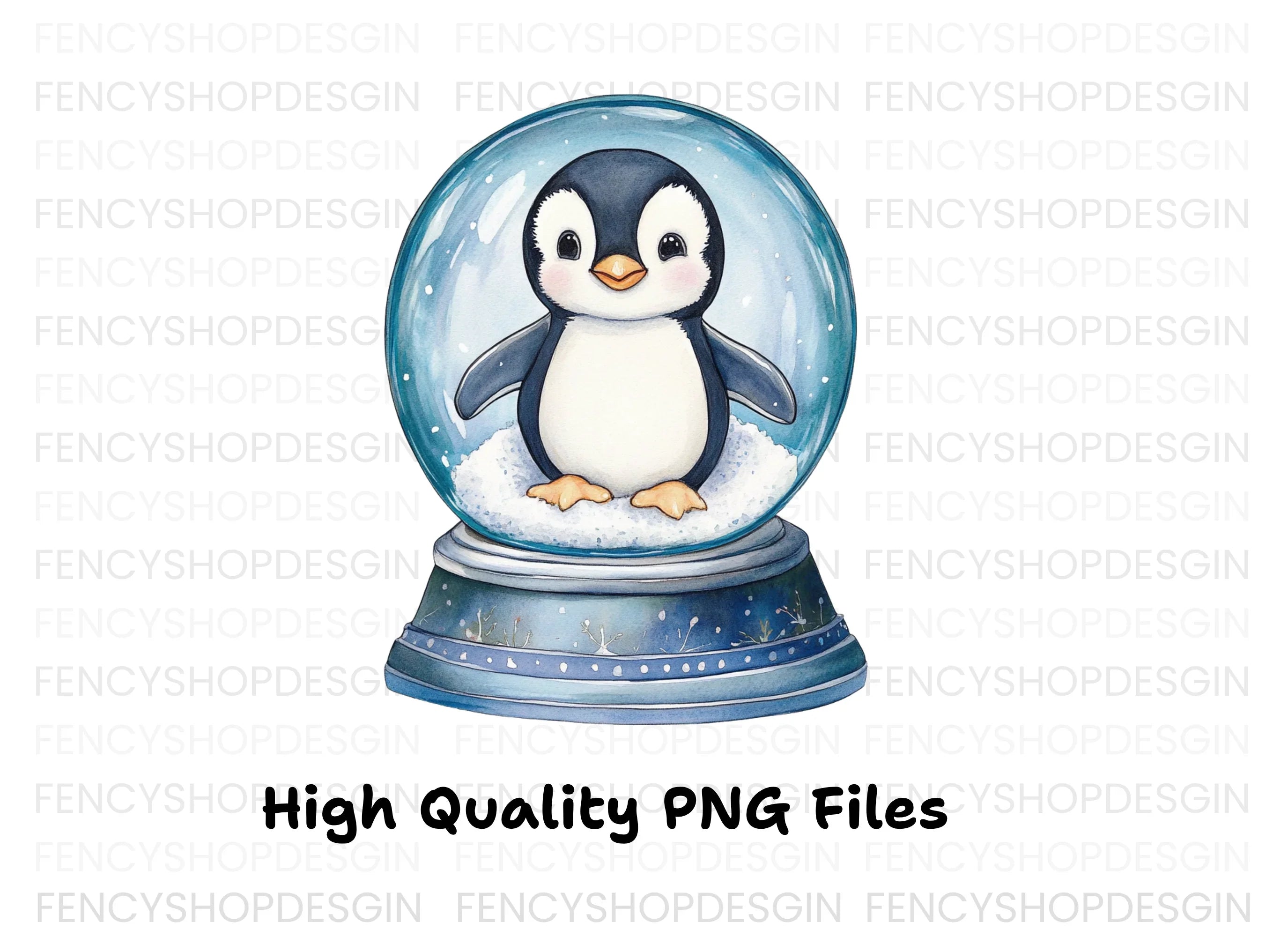 Cute Penguin Snow Globe Illustrations Clipart Bundle