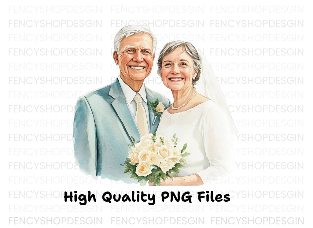 Elderly Couple Wedding Clipart Bundle