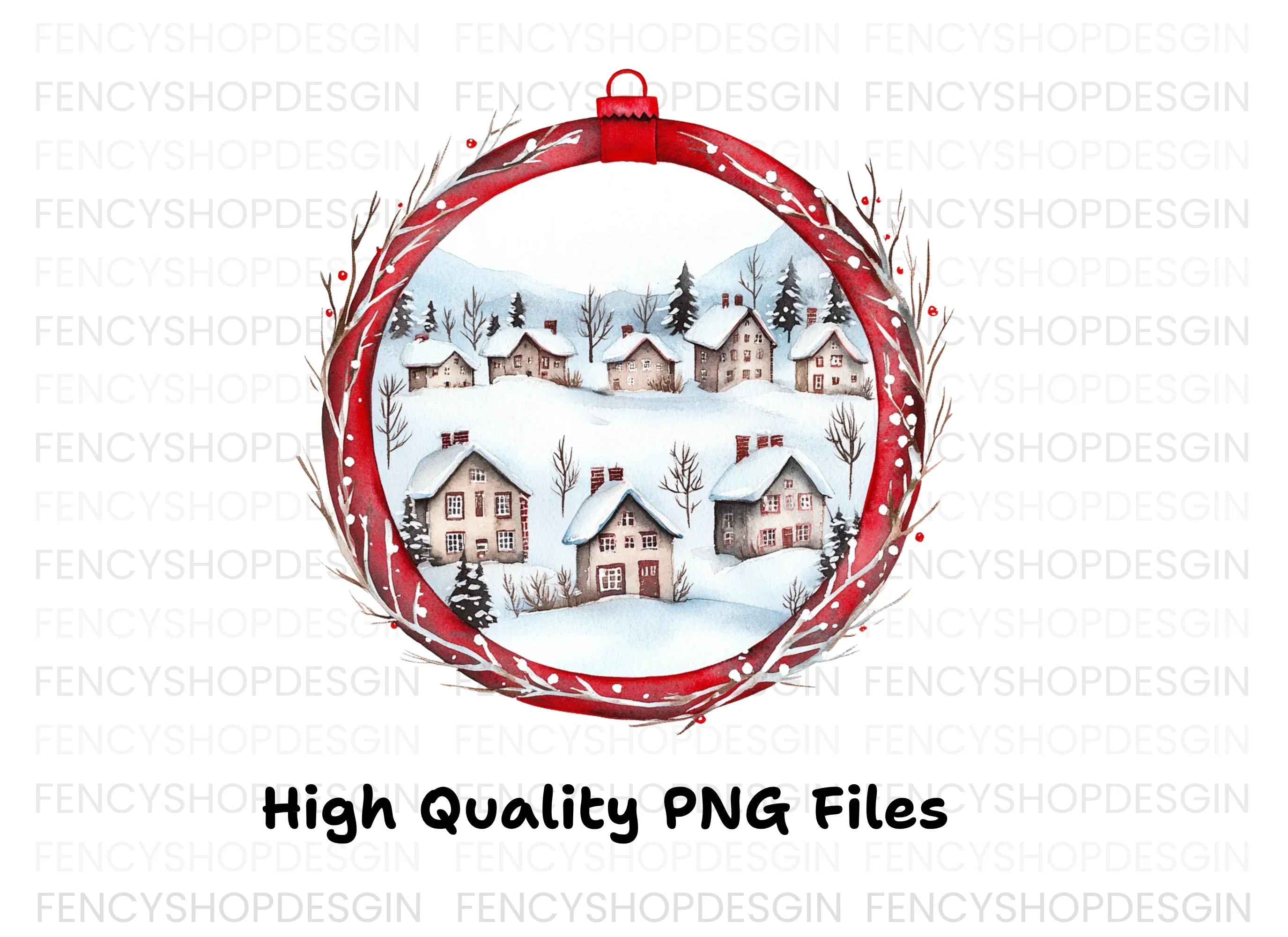 Winter Village Christmas Ornament Clipart Bundle