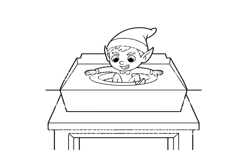 Christmas Elf in Box Coloring Books