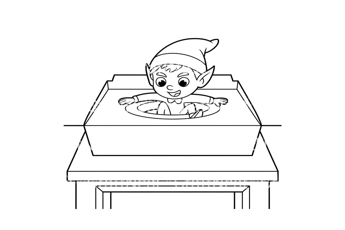 Christmas Elf in Box Coloring Books