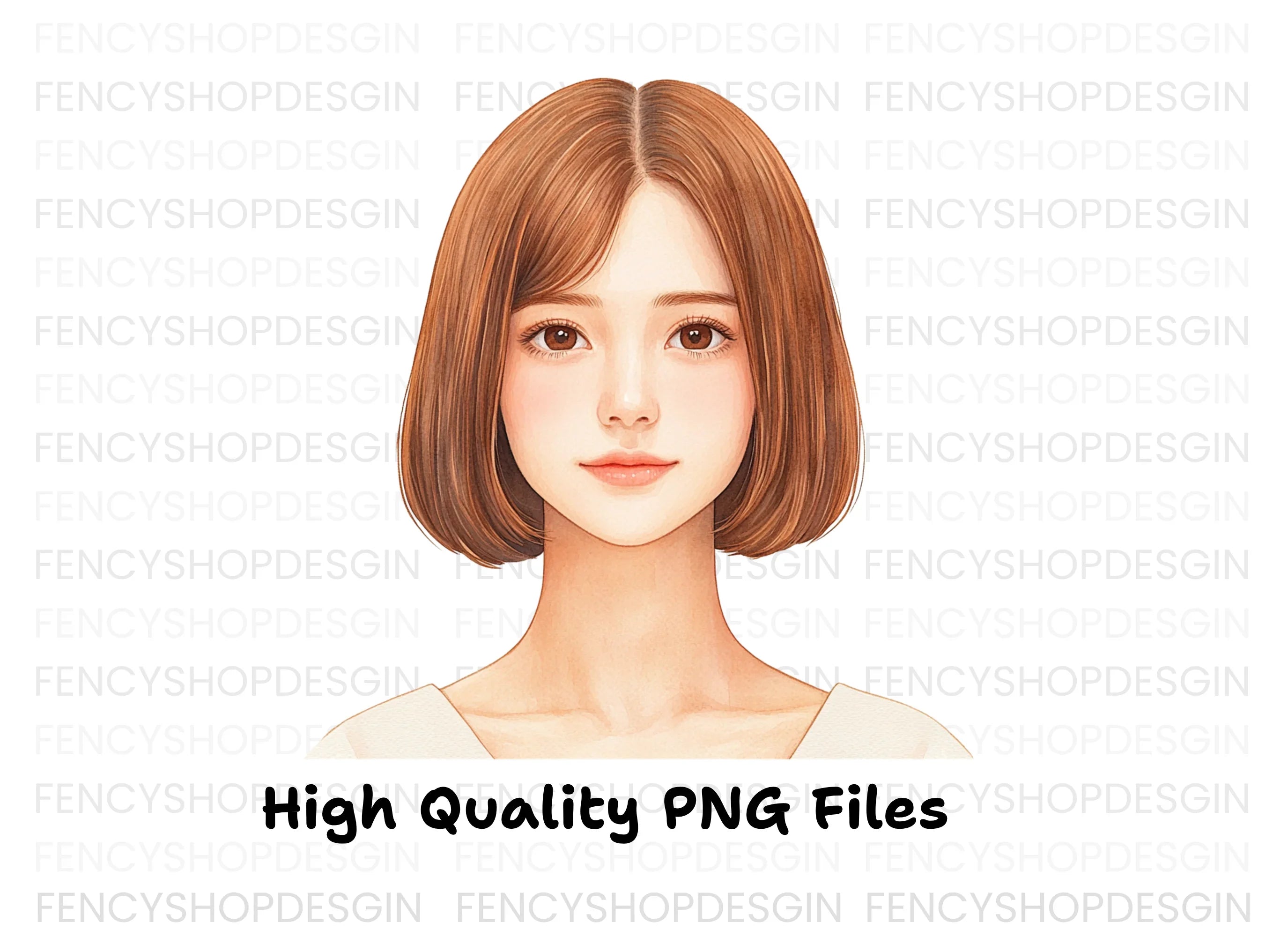 Cute Bob Haircut Girl Portrait Clipart Bundle
