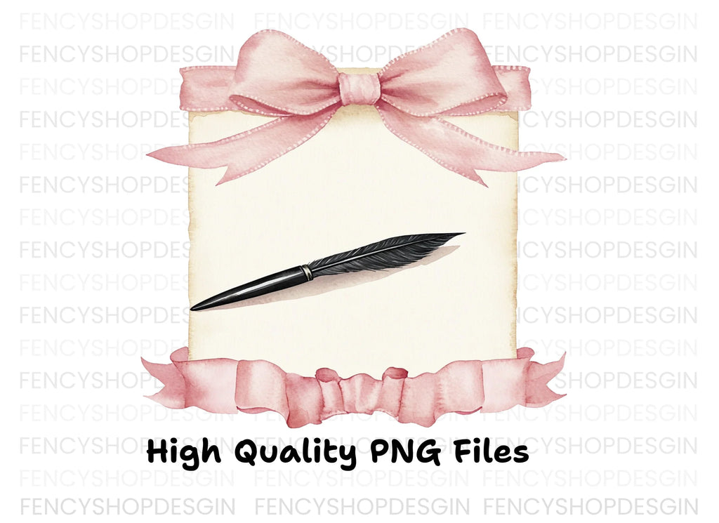 Elegant Quill and Pink Bow Clipart Bundle
