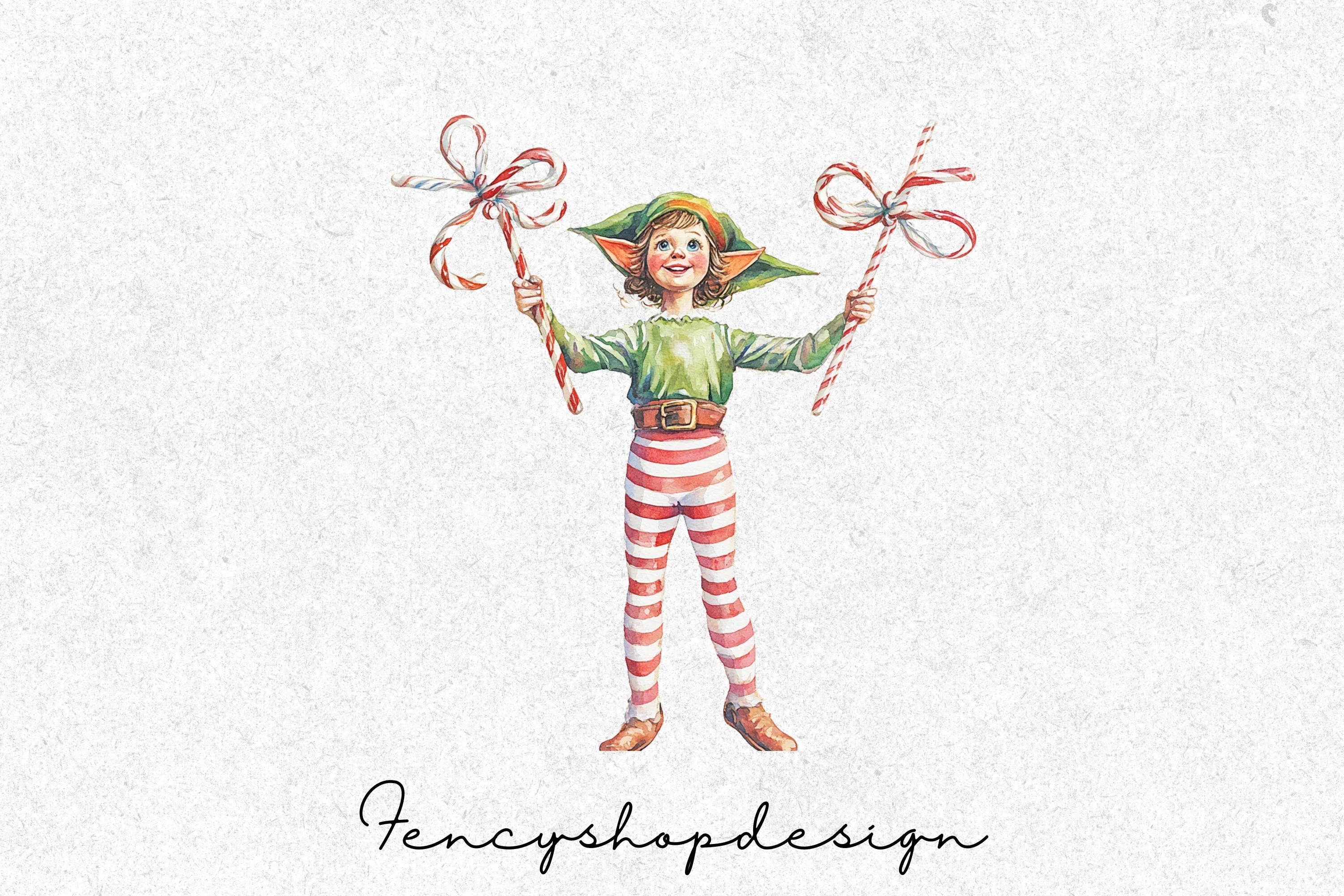 Christmas Elf with Candy Canes Clipart Bundle