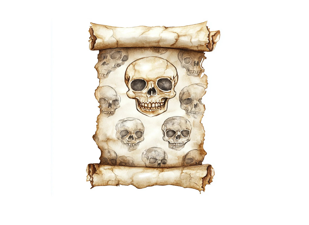 Vintage Skull Scroll Clipart Bundle