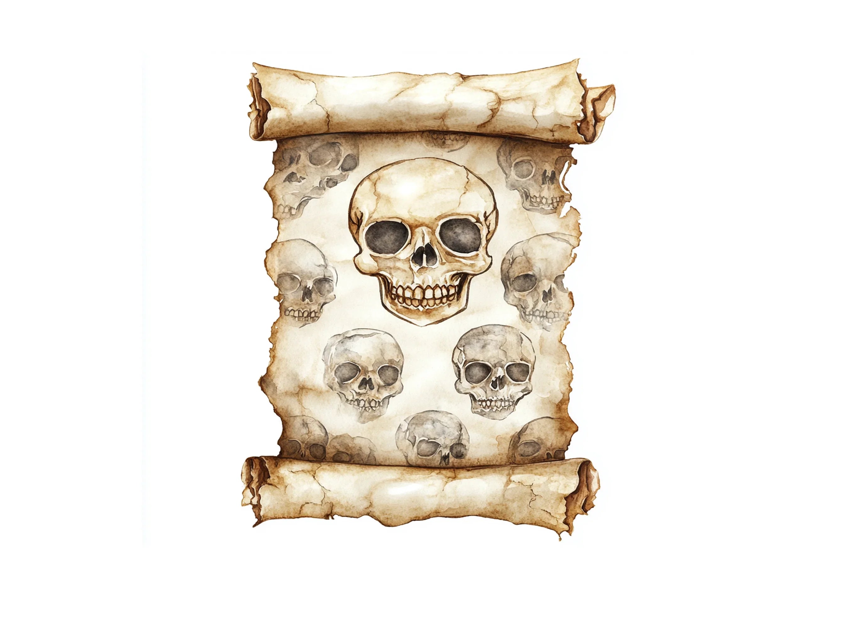Vintage Skull Scroll Clipart Bundle