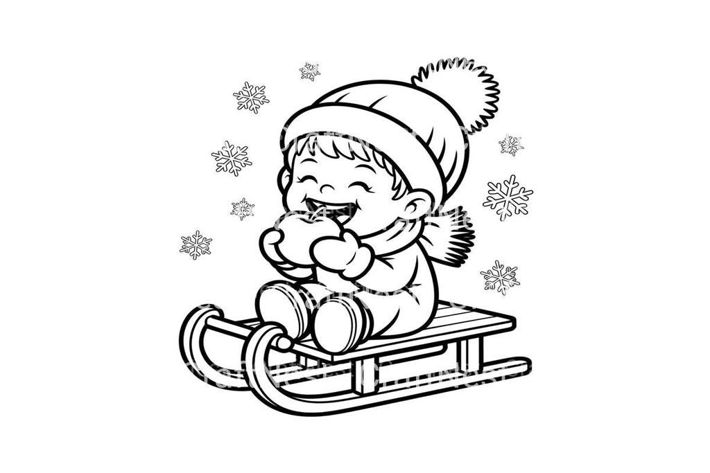 Kids Sledding in Winter Coloring Books