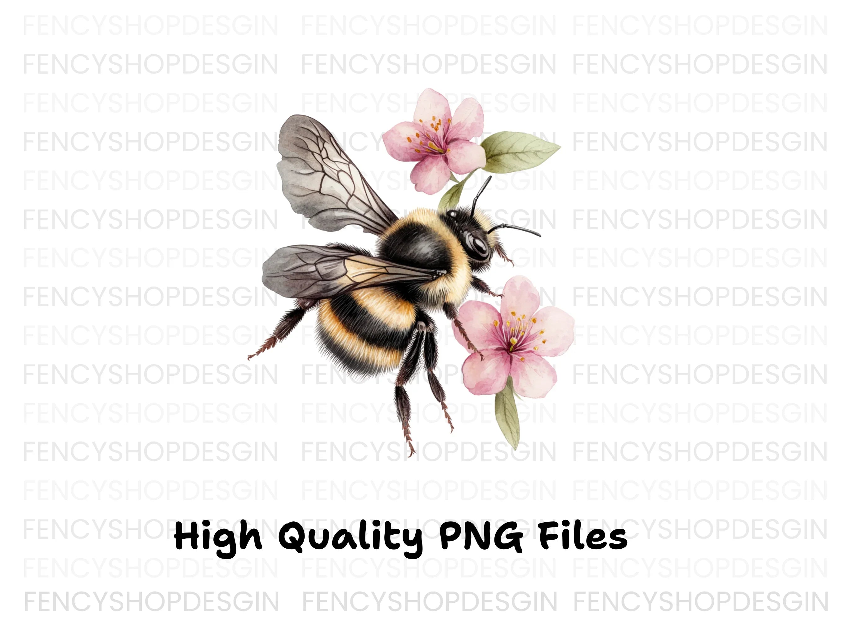 Bumblebee and Pink Flowers Clipart Bundle
