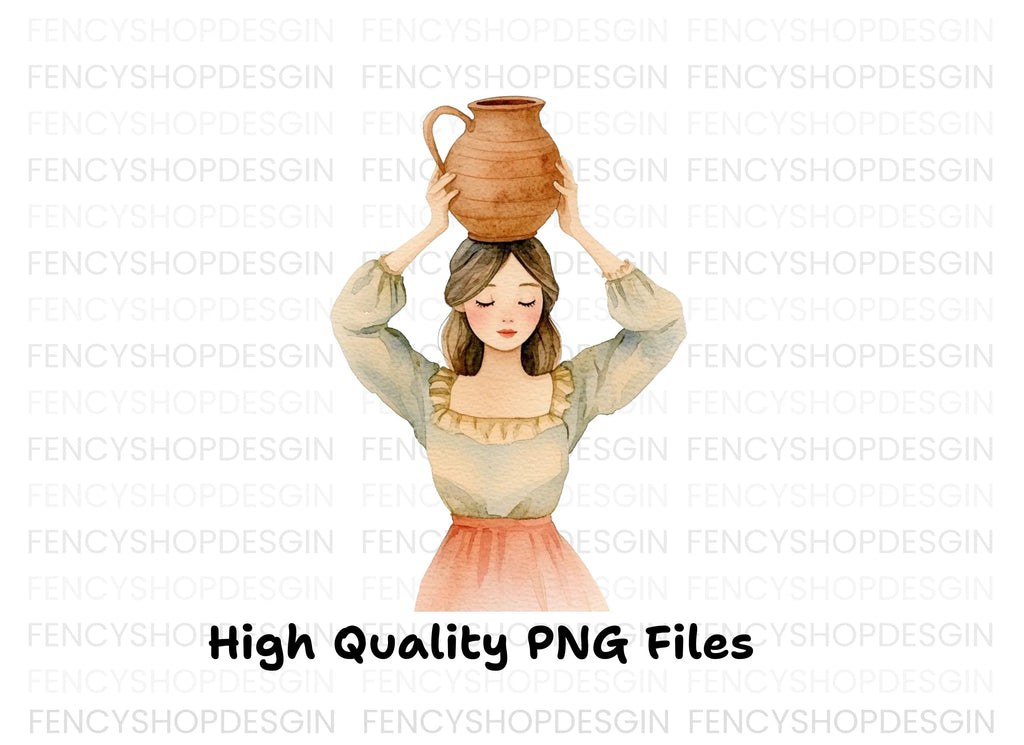 Girl with Clay Pot Clipart Bundle