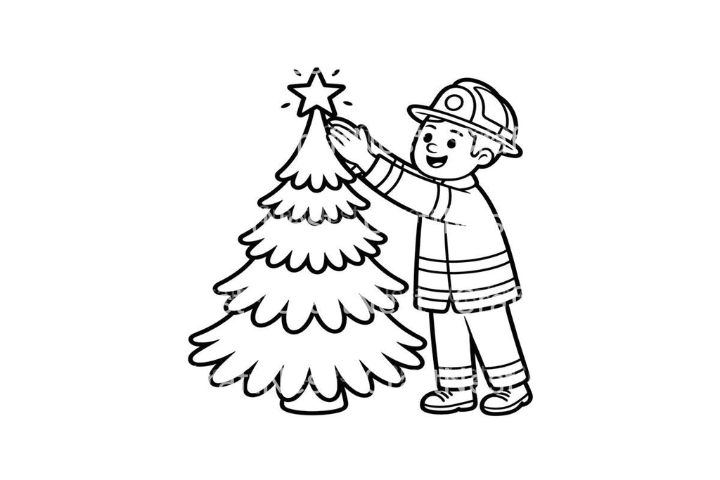 Firefighter Decorating Christmas Tree Coloring Books