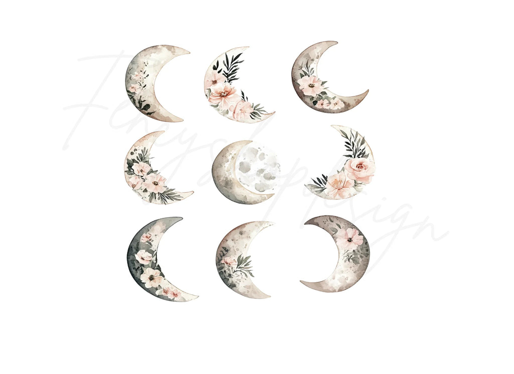 Floral Moon Clipart Bundle