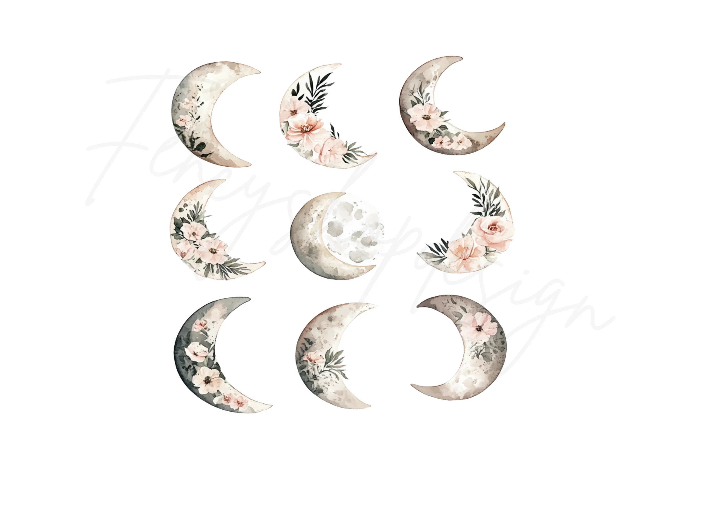 Floral Moon Clipart Bundle