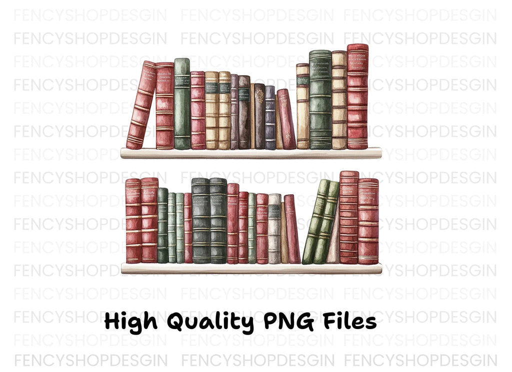 Vintage Bookshelf Clipart Bundle