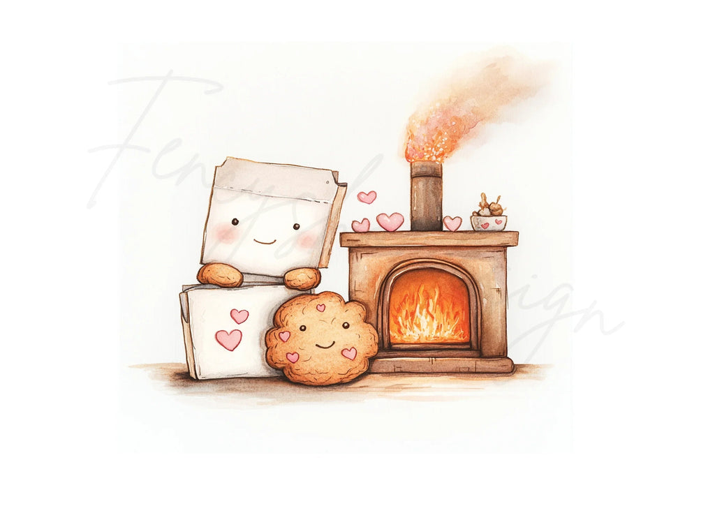 Cozy Marshmallow and Cookie Fireplace Clipart Bundle