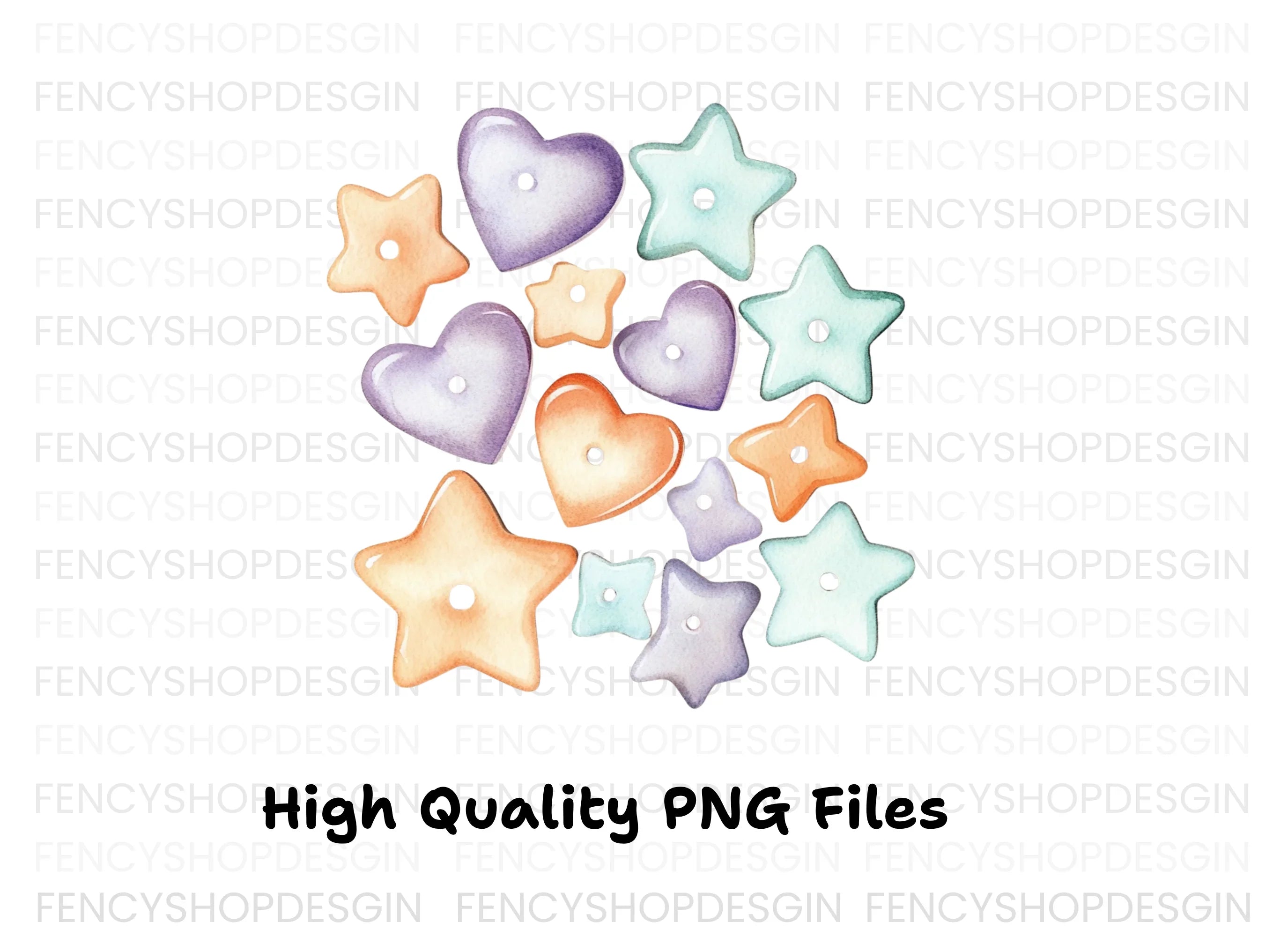Cute Pastel Heart and Star Beads Clipart Bundle