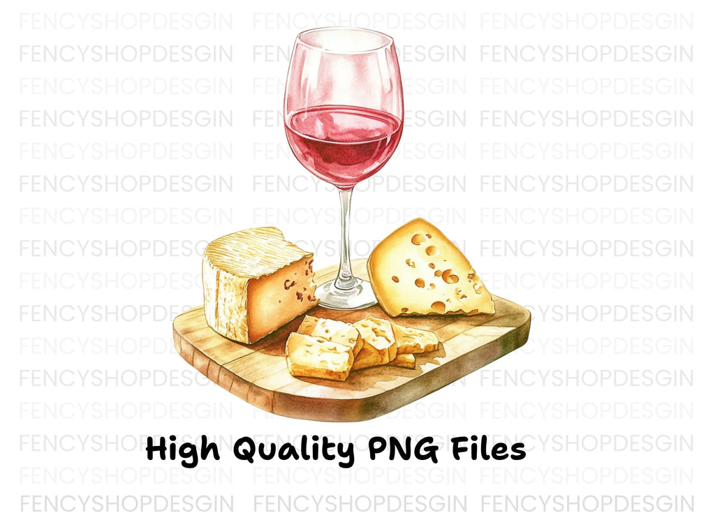 Red Wine and Cheese Board Clipart Bundle