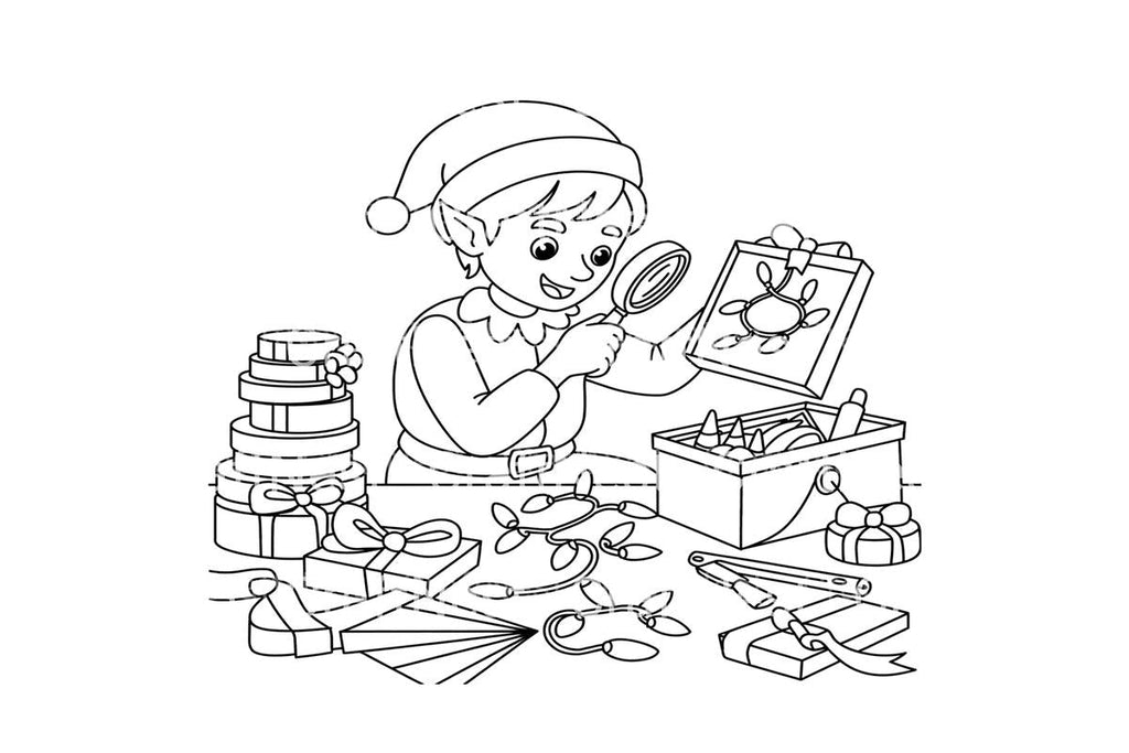 Christmas Elf Decorating with Lights Coloring Books