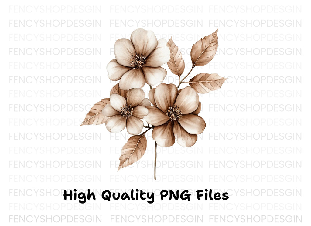 Vintage Brown Flower Clipart Bundle