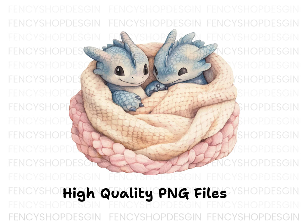 Cute Baby Dragons in Knitted Blanket Clipart Bundle