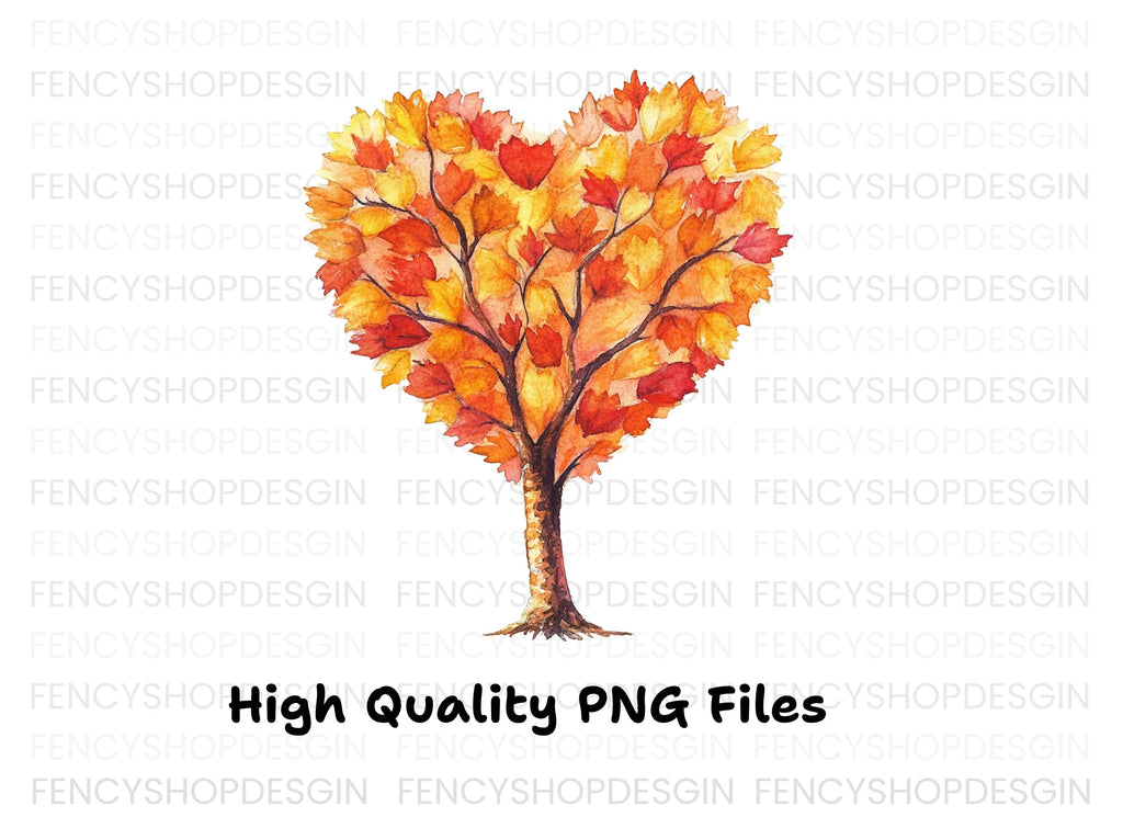 Autumn Heart Tree Clipart Bundle