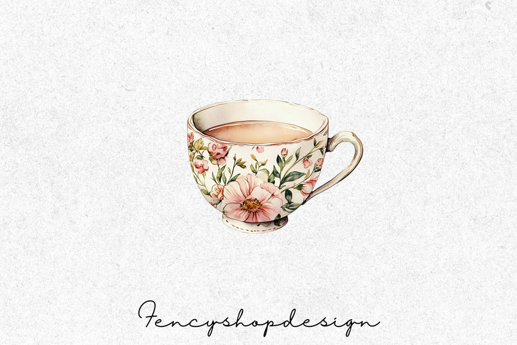 Floral Teacups Clipart Bundle