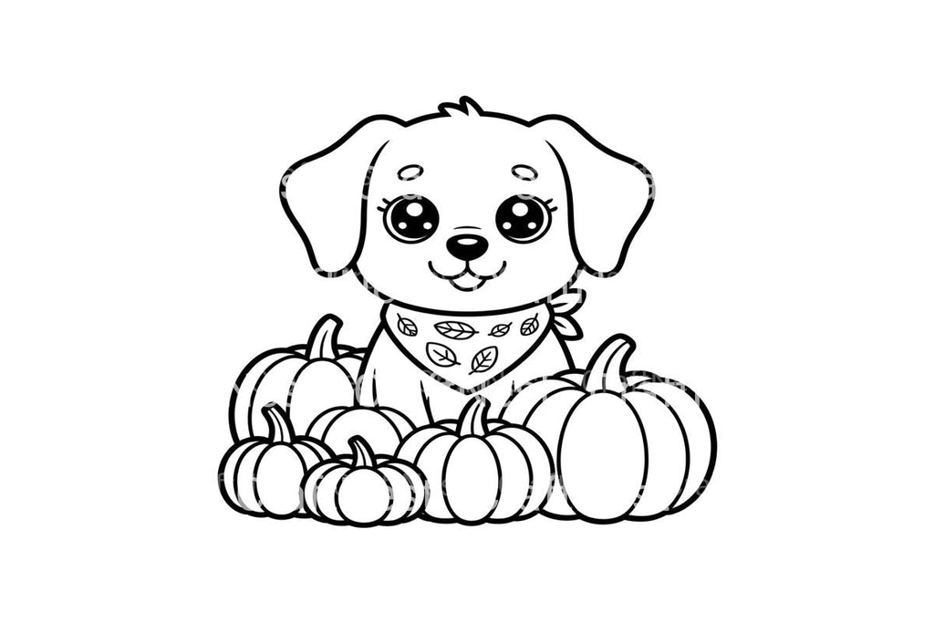 Cute Puppy and Pumpkins Coloring Books