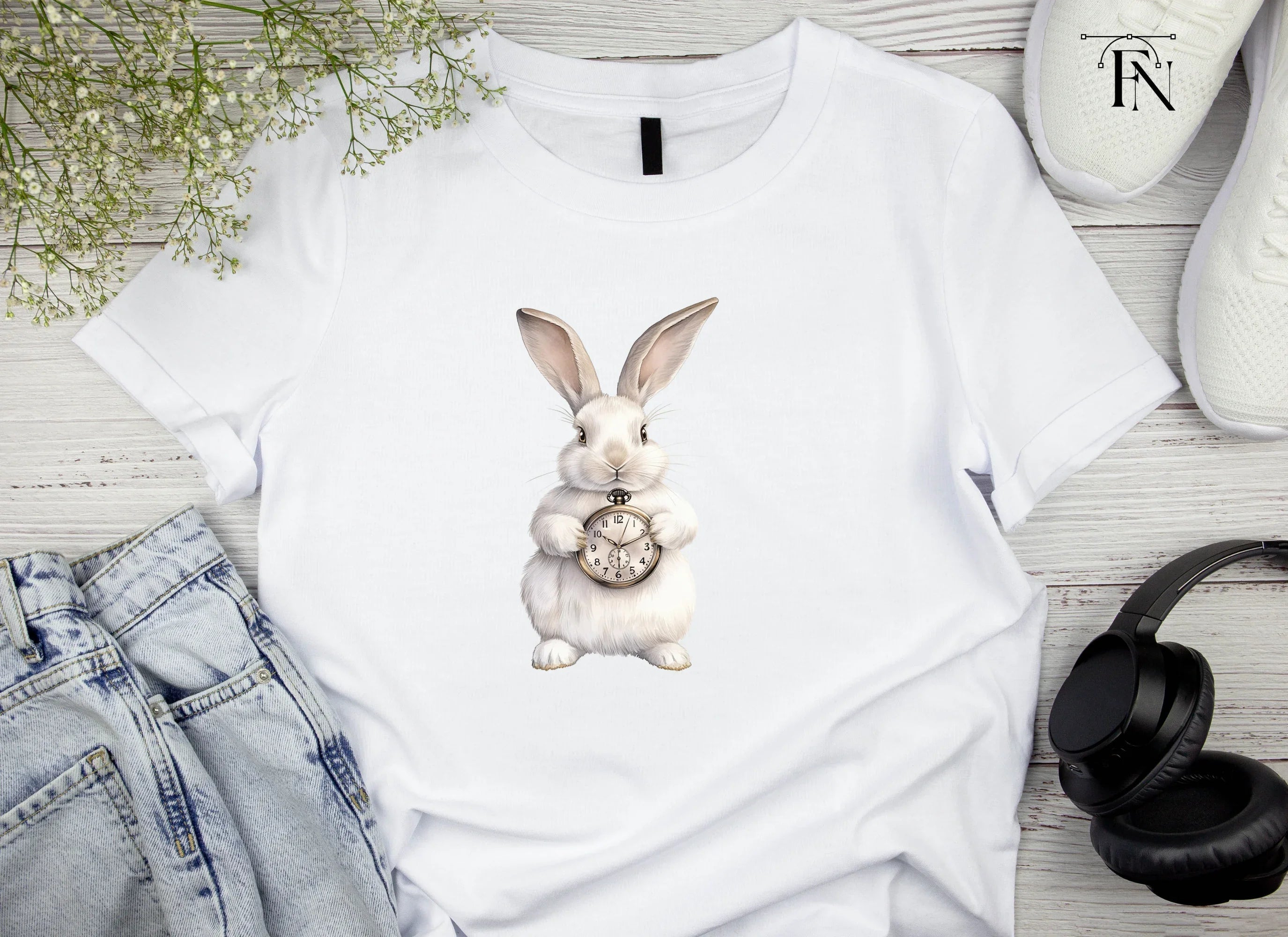 White Rabbit with Pocket Watch Clipart Bundle
